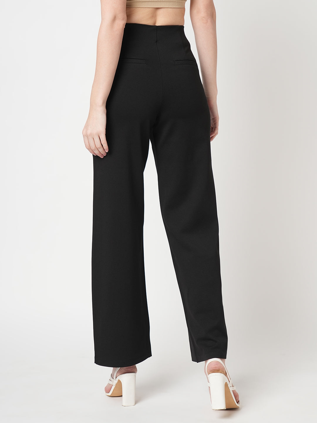Women Black High-Rise Wide Leg Treggings