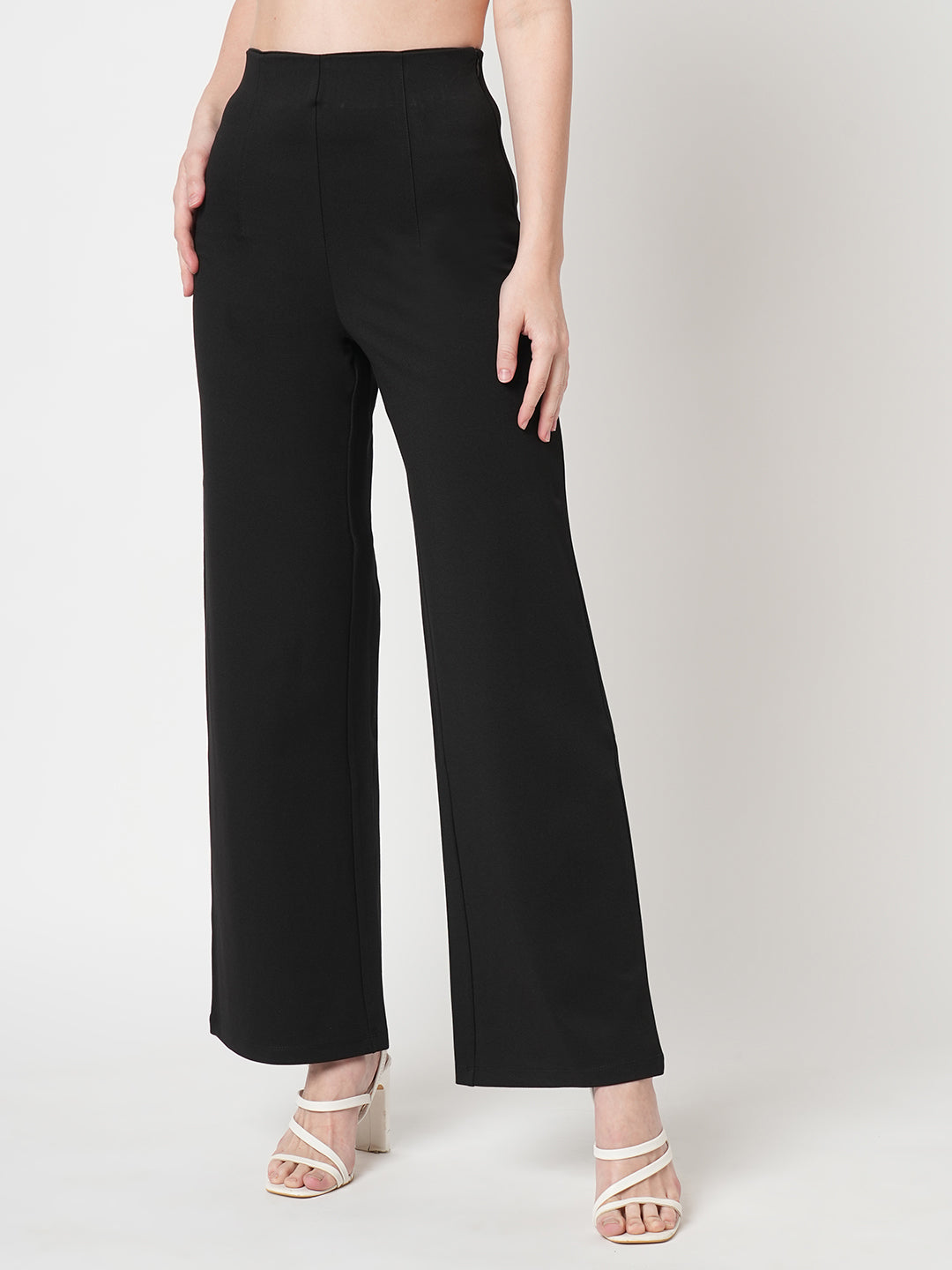 Women Black High-Rise Wide Leg Treggings