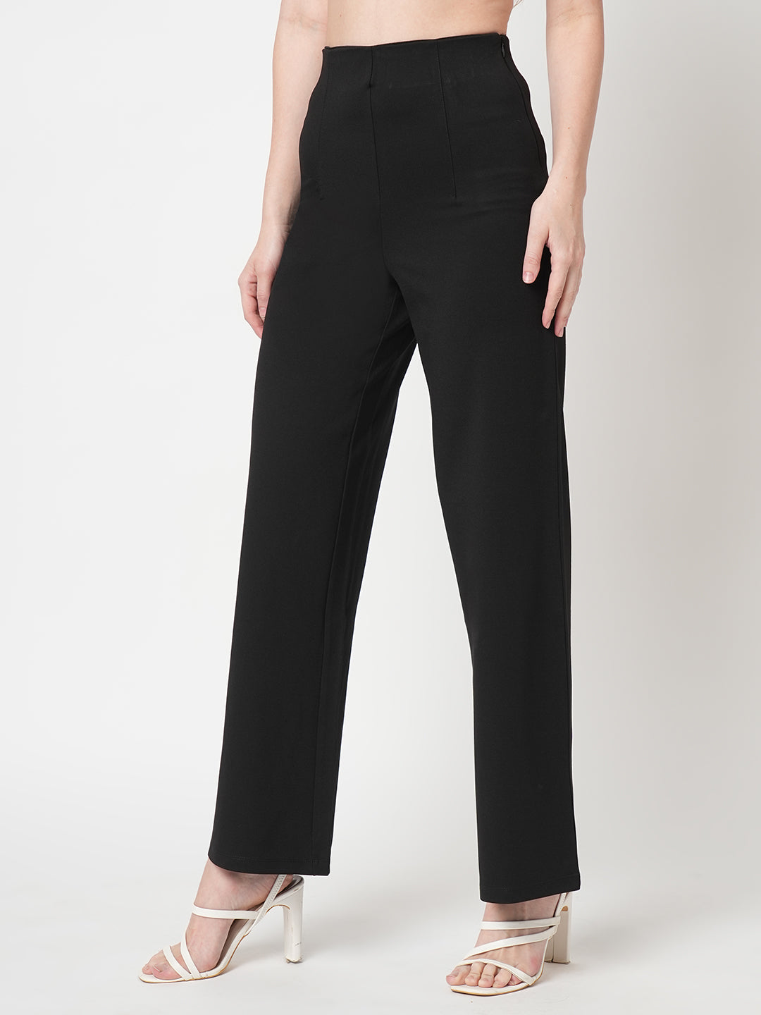 Women Black High-Rise Wide Leg Treggings