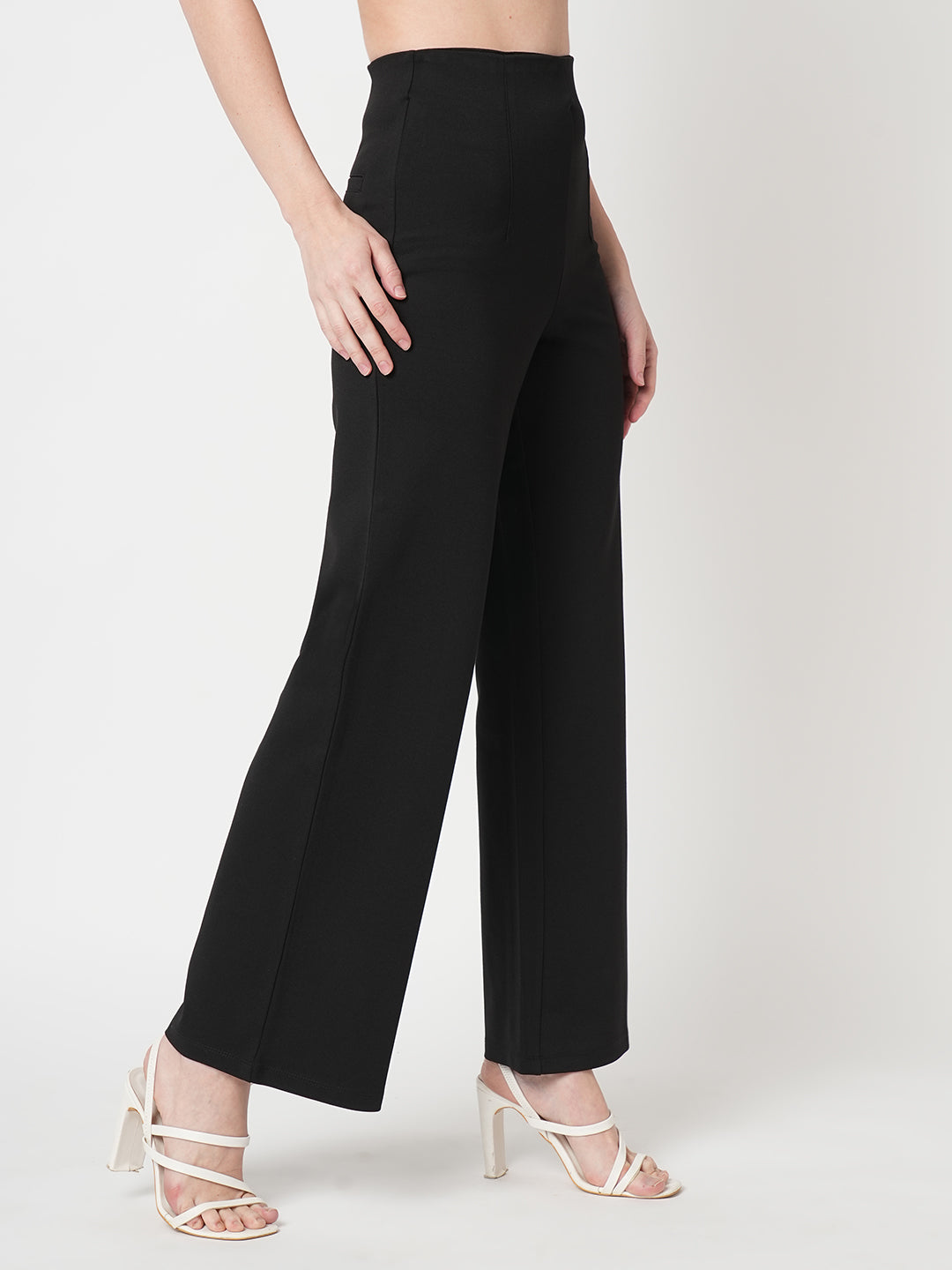 Women Black High-Rise Wide Leg Treggings
