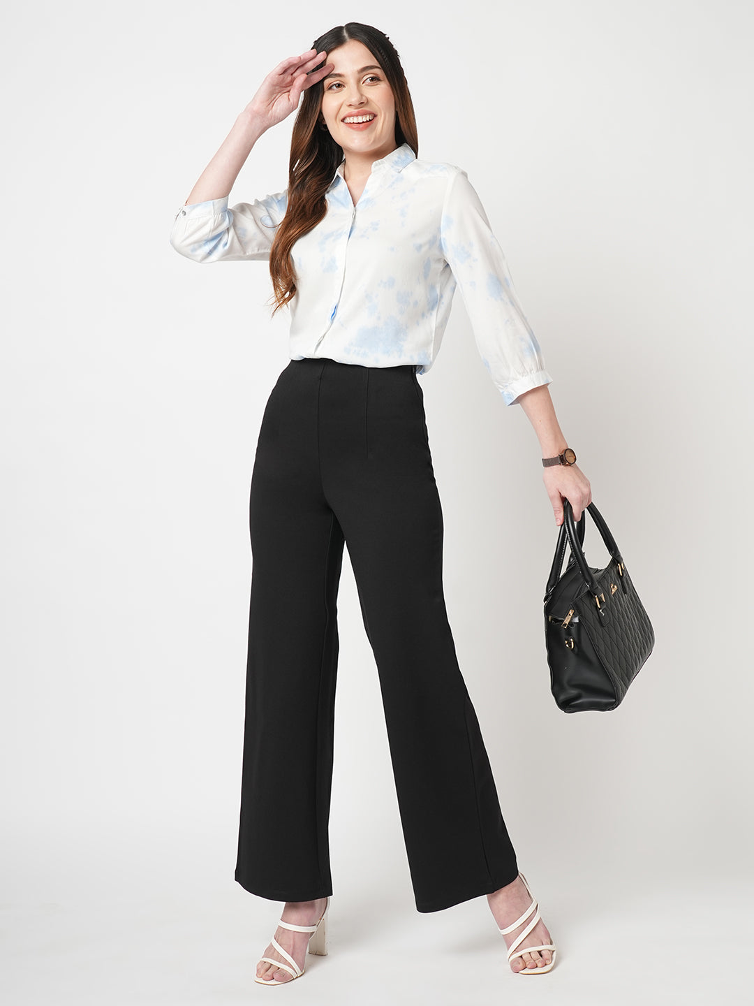 Women Black High-Rise Wide Leg Treggings