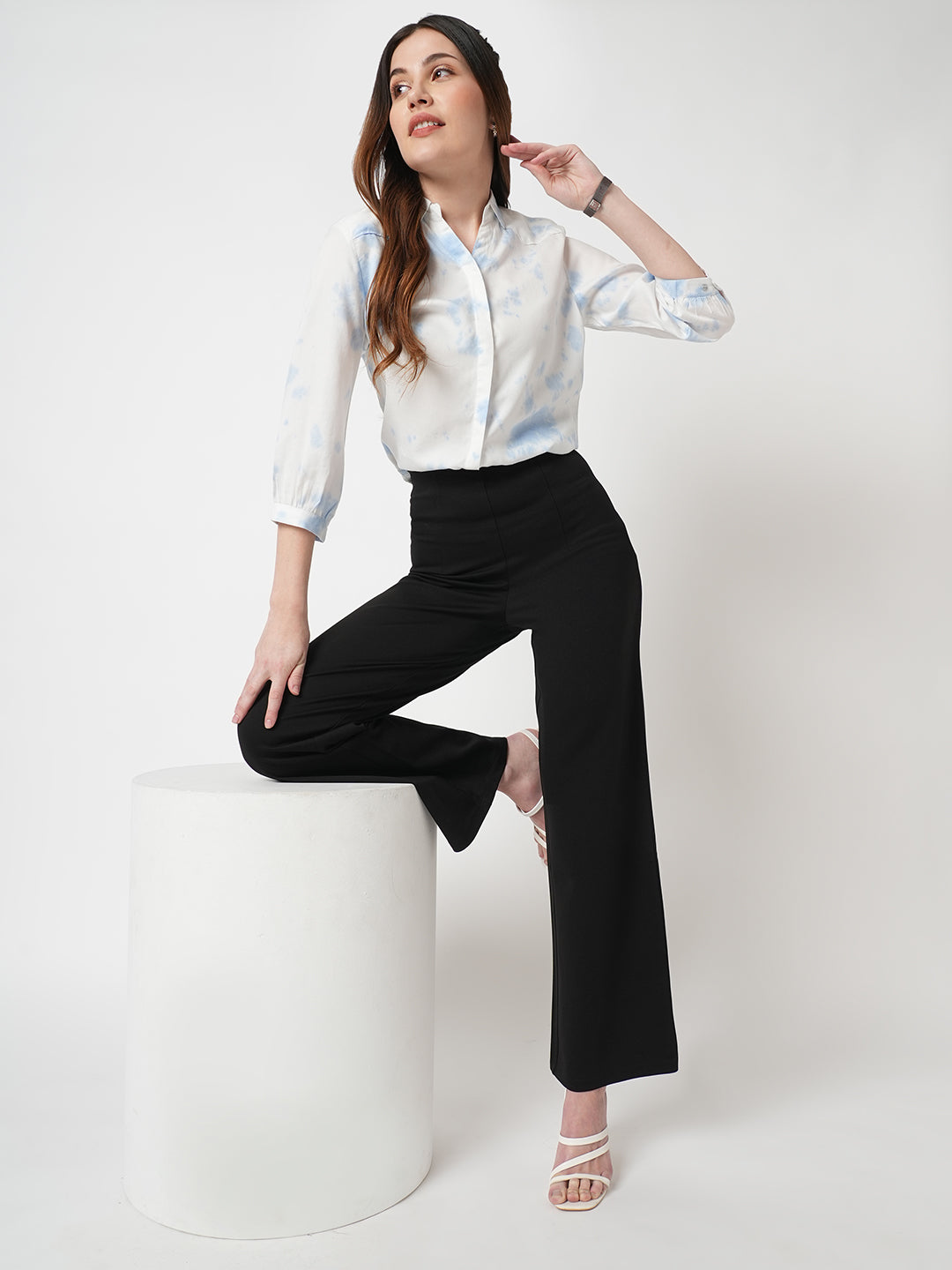 Women Black High-Rise Wide Leg Treggings