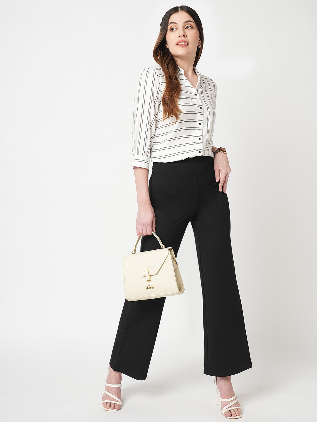 Women Black Mid-Rise Wide Leg Treggings