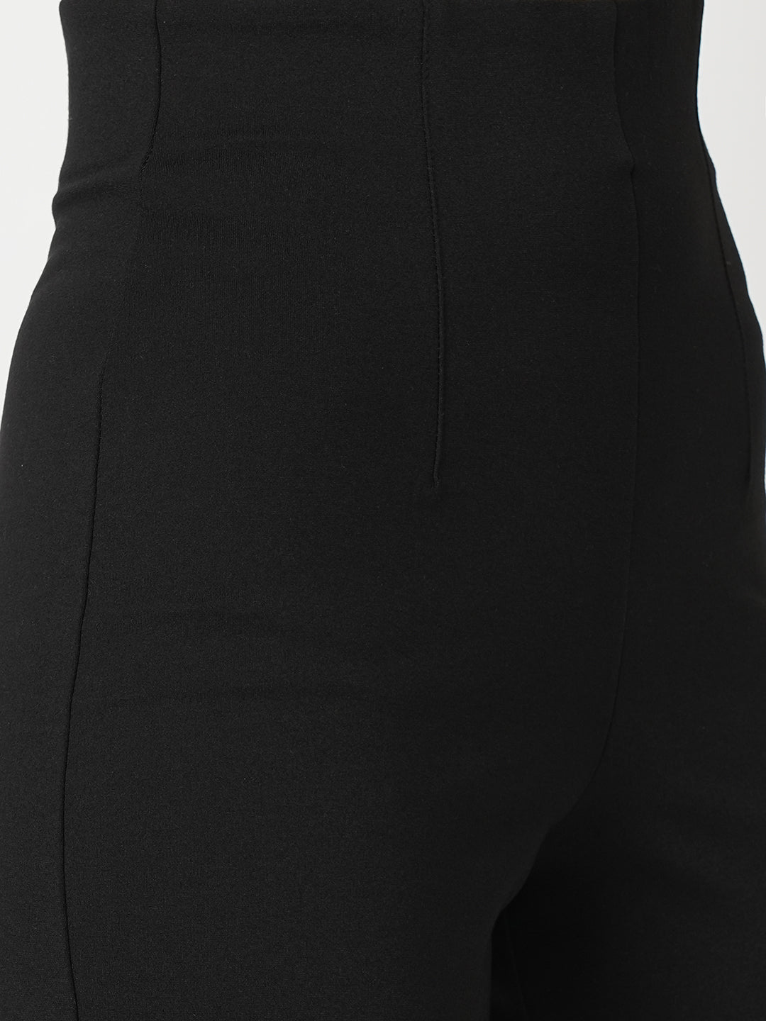 Women Black Mid-Rise Wide Leg Treggings