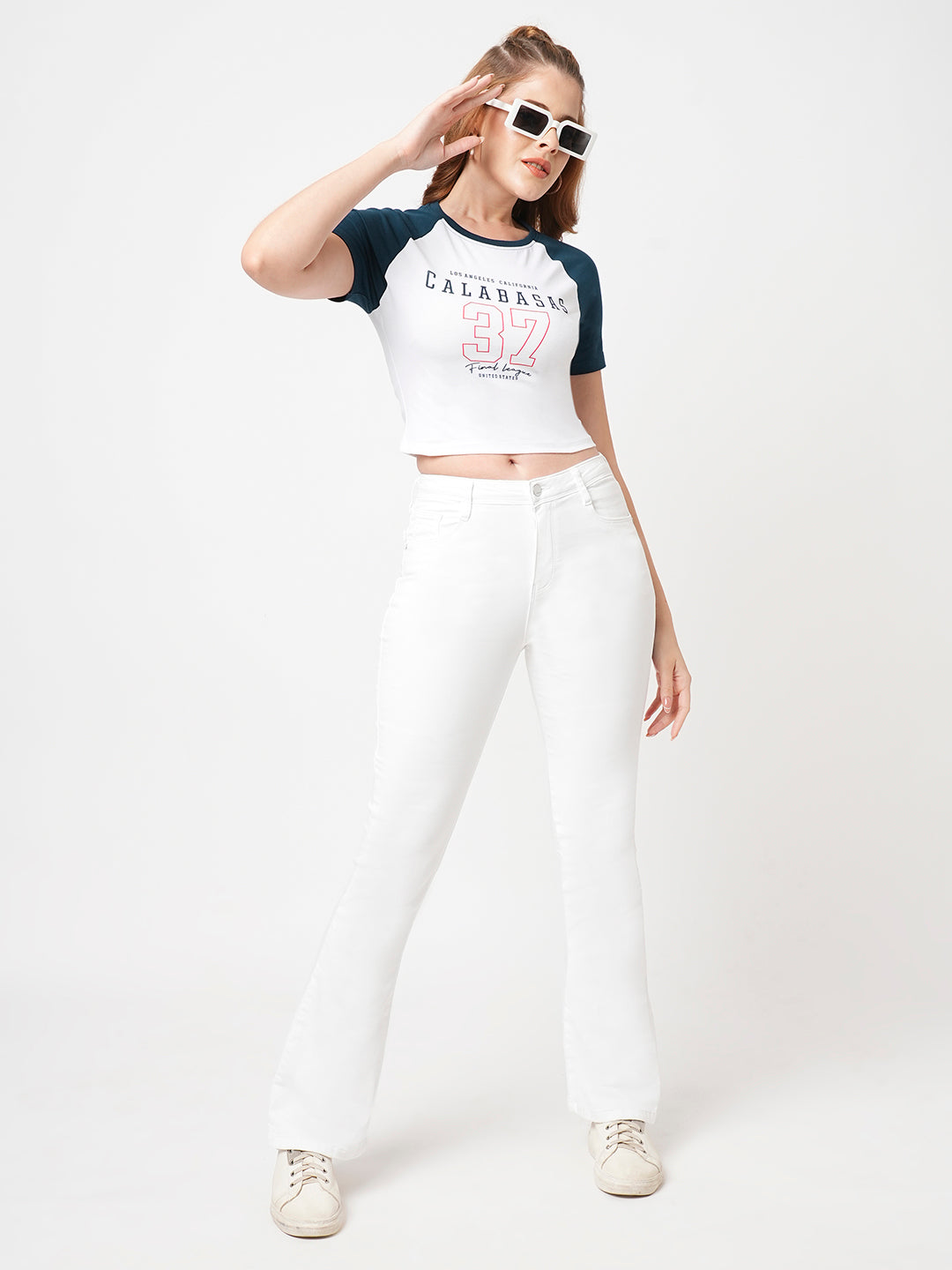 Women White/Air Force Graphic Genz Tees