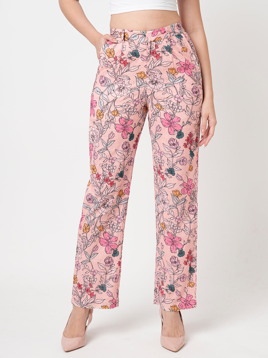 Women Soft Pink High-Rise Loose Straight Jeans