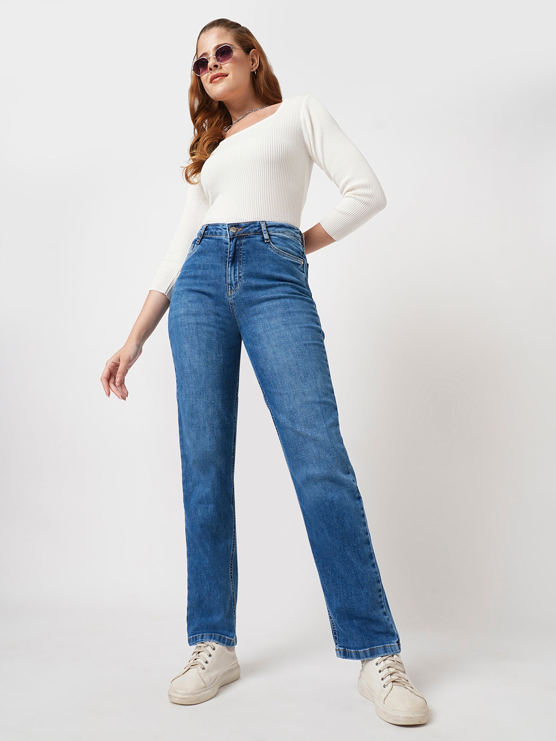 Women Blue High-Rise Relax Straight Fit Jeans