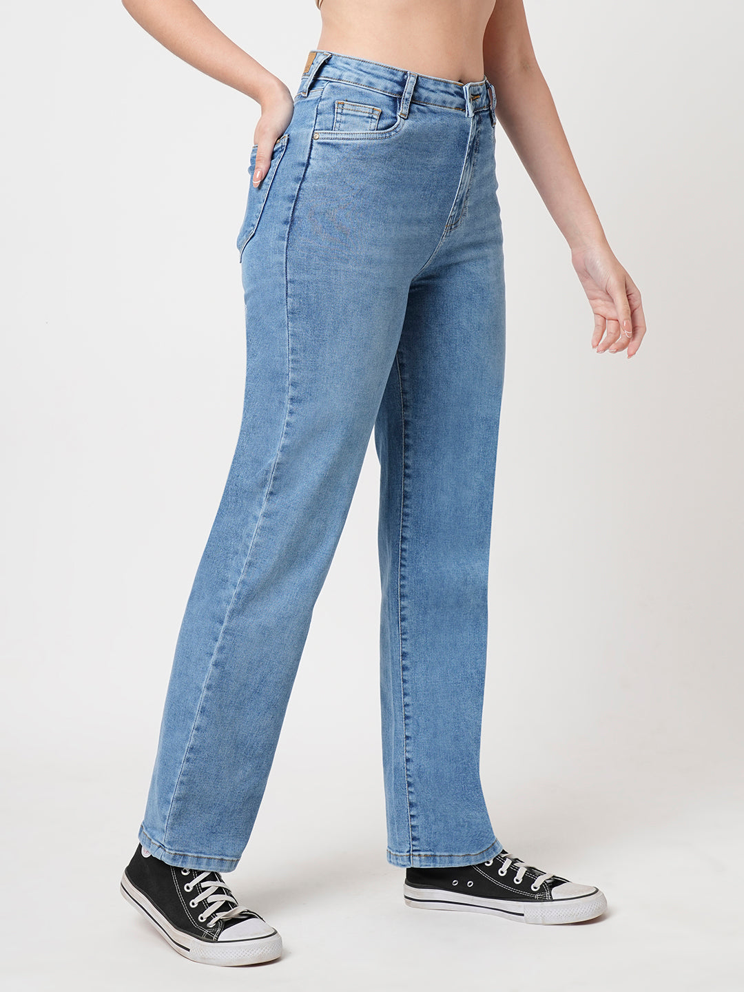 Women Blue High-Rise Loose Straight Fit Jeans