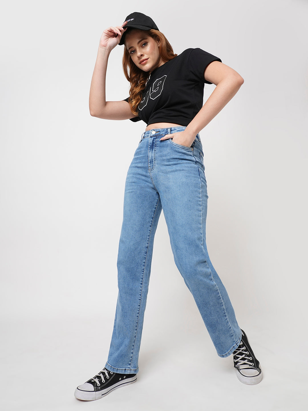Women Blue High-Rise Loose Straight Fit Jeans