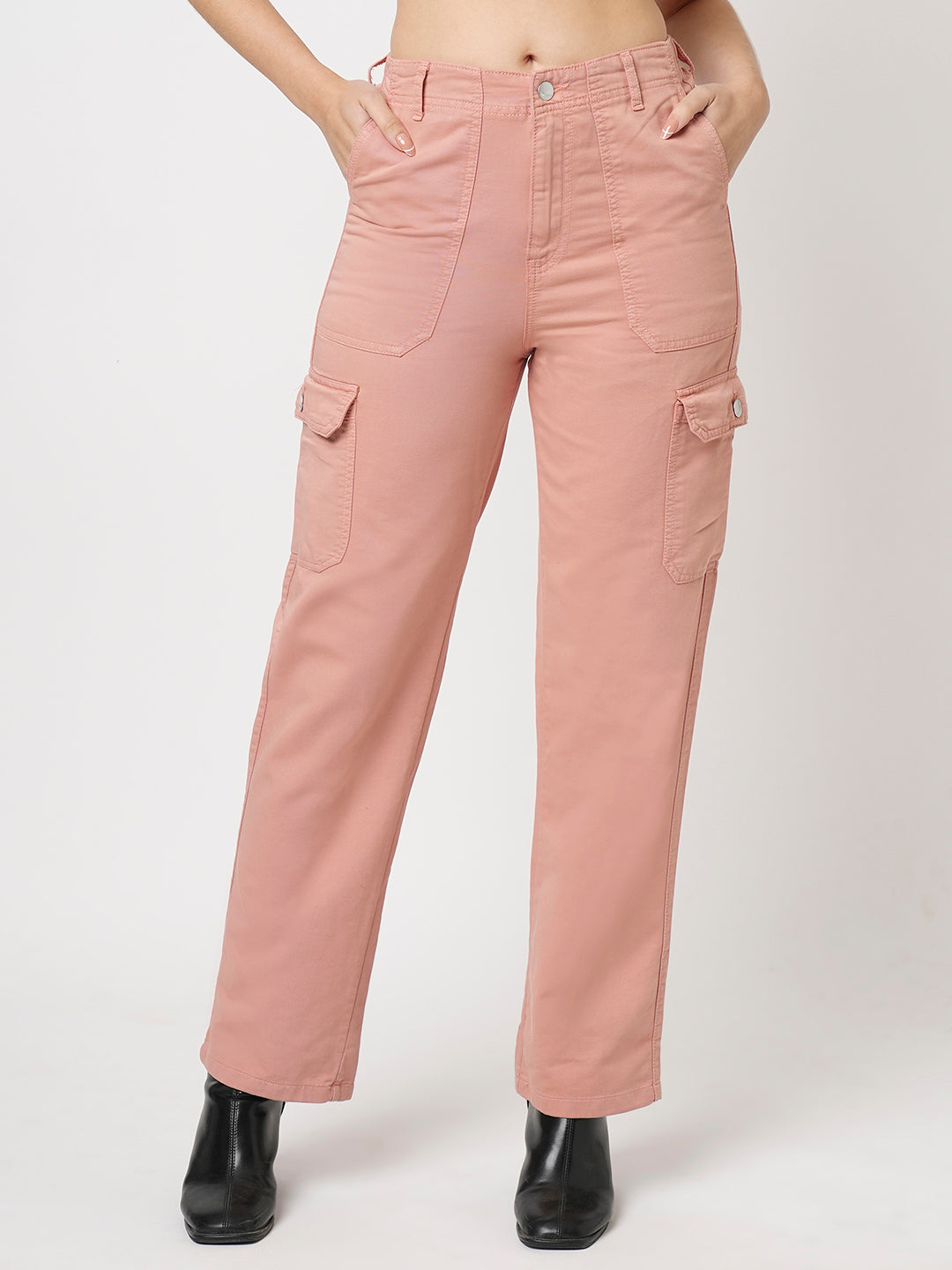Women Blush Pink High-Rise Cargo