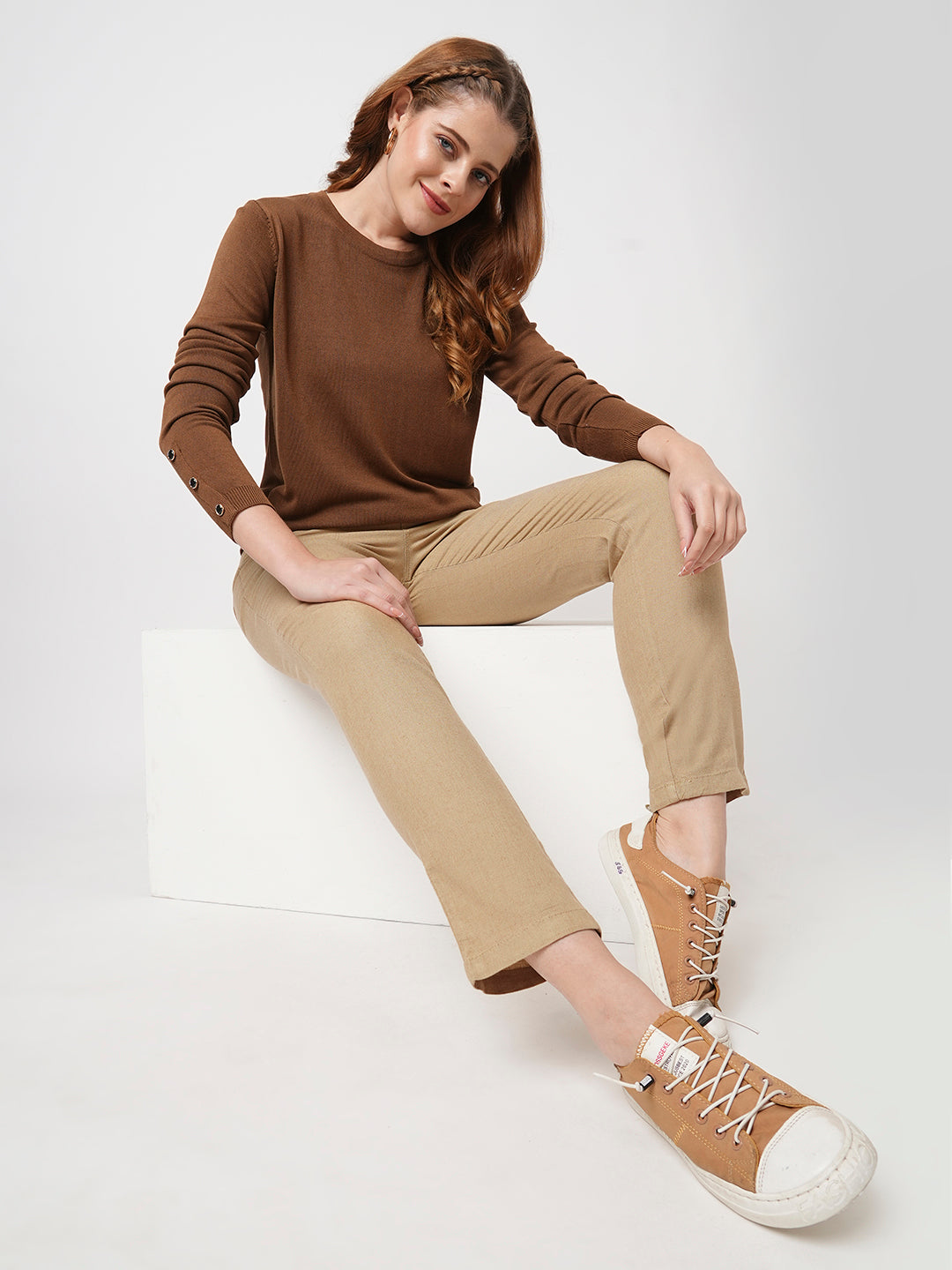 Women Light Brown Mid-Rise Paper Bag