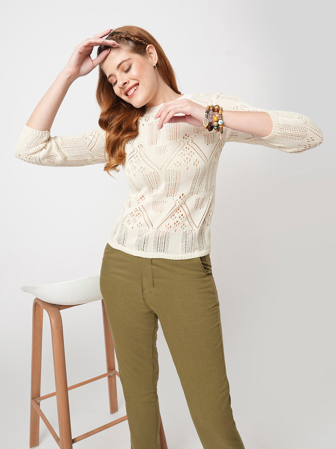 Women Self Design Flat Knit Top
