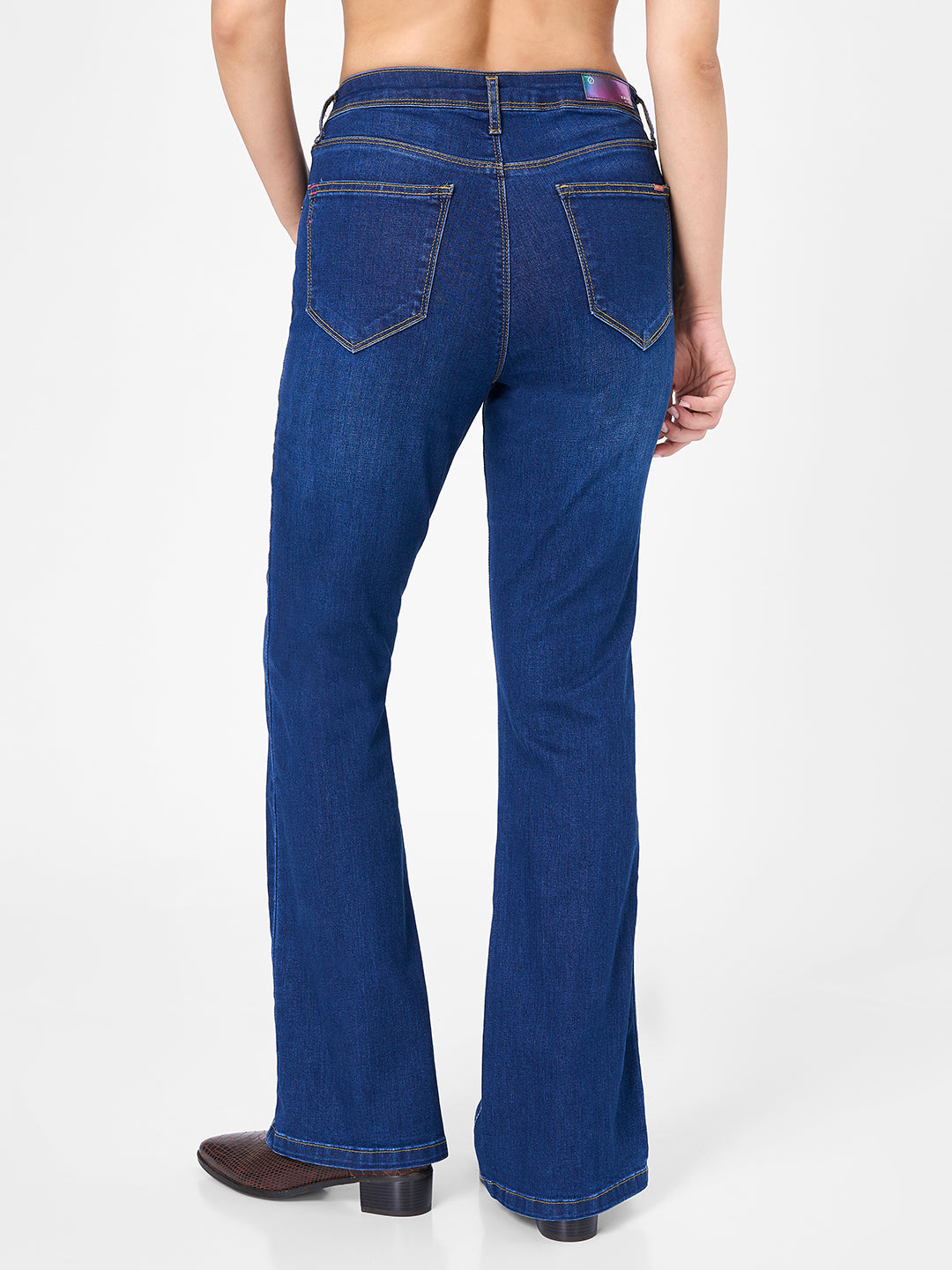 Women Dark Blue High-Rise Flare Jeans
