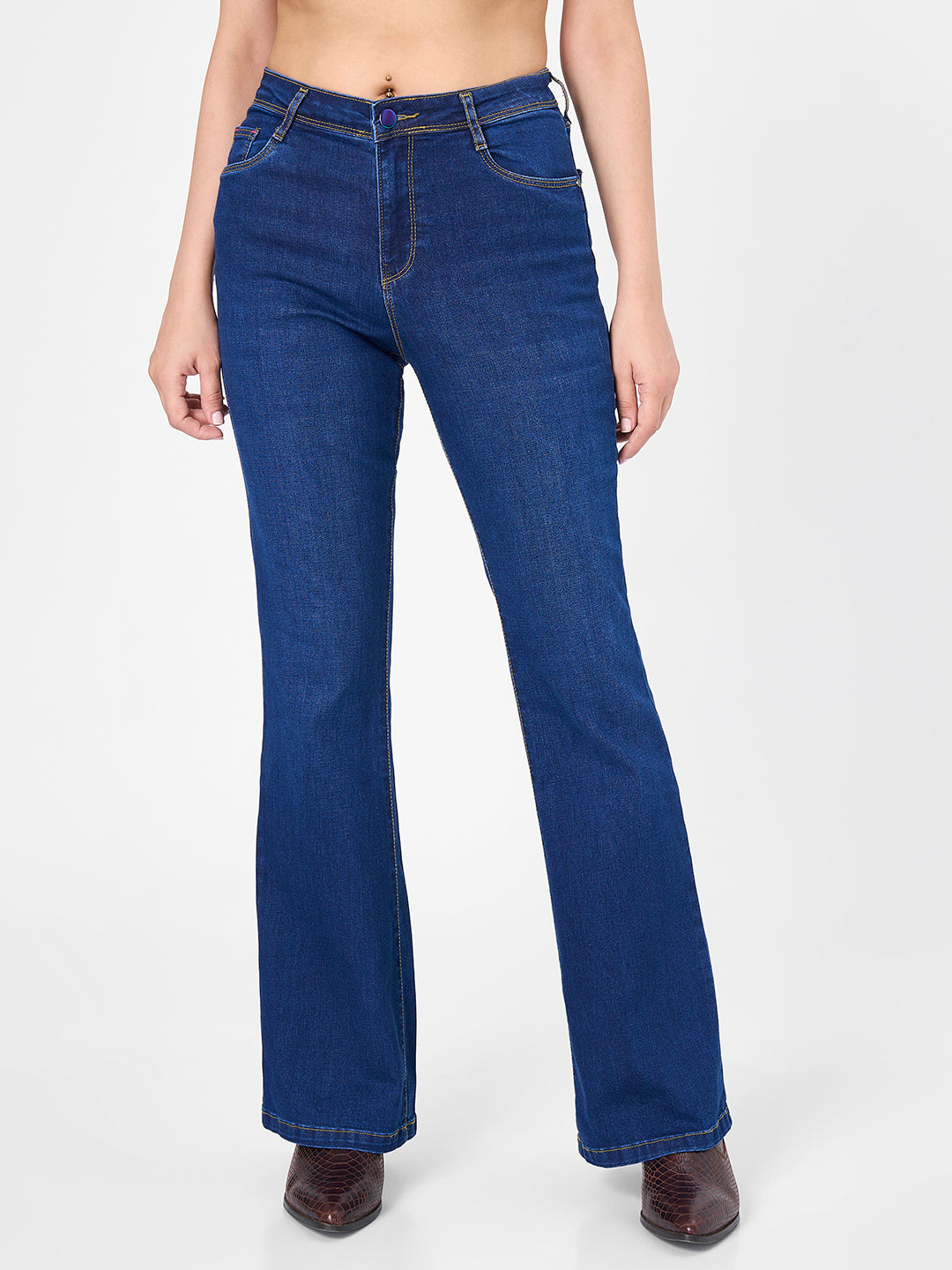 Women Dark Blue High-Rise Flare Jeans