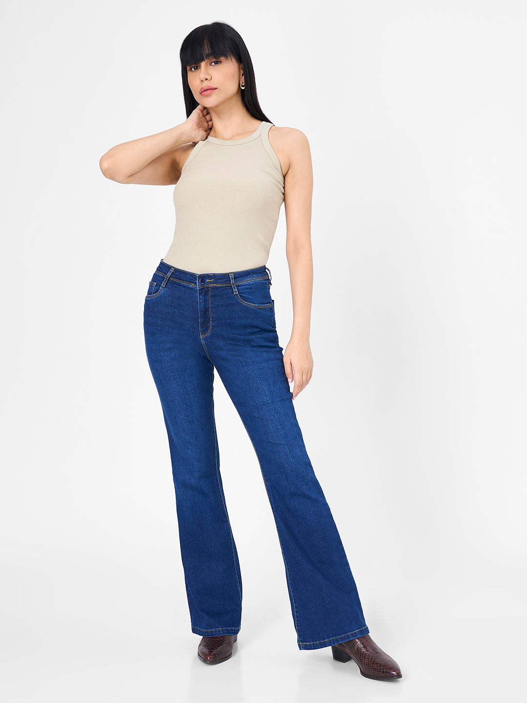 Women Dark Blue High-Rise Flare Jeans