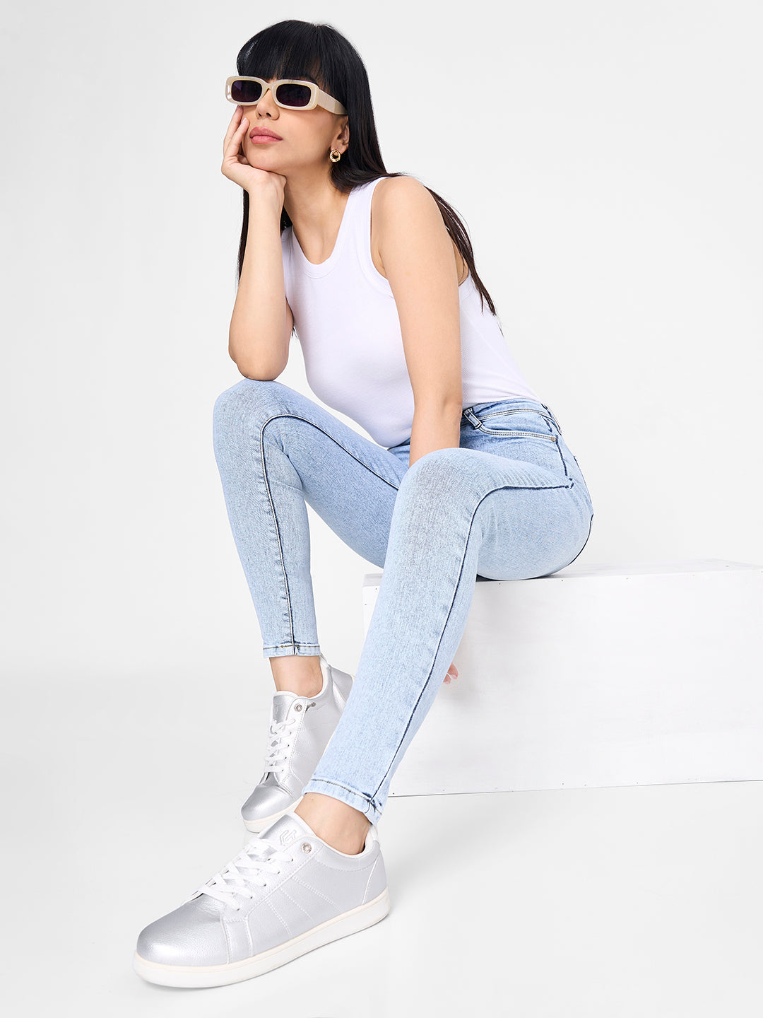 Women Light Blue High-Rise Skinny Jeans