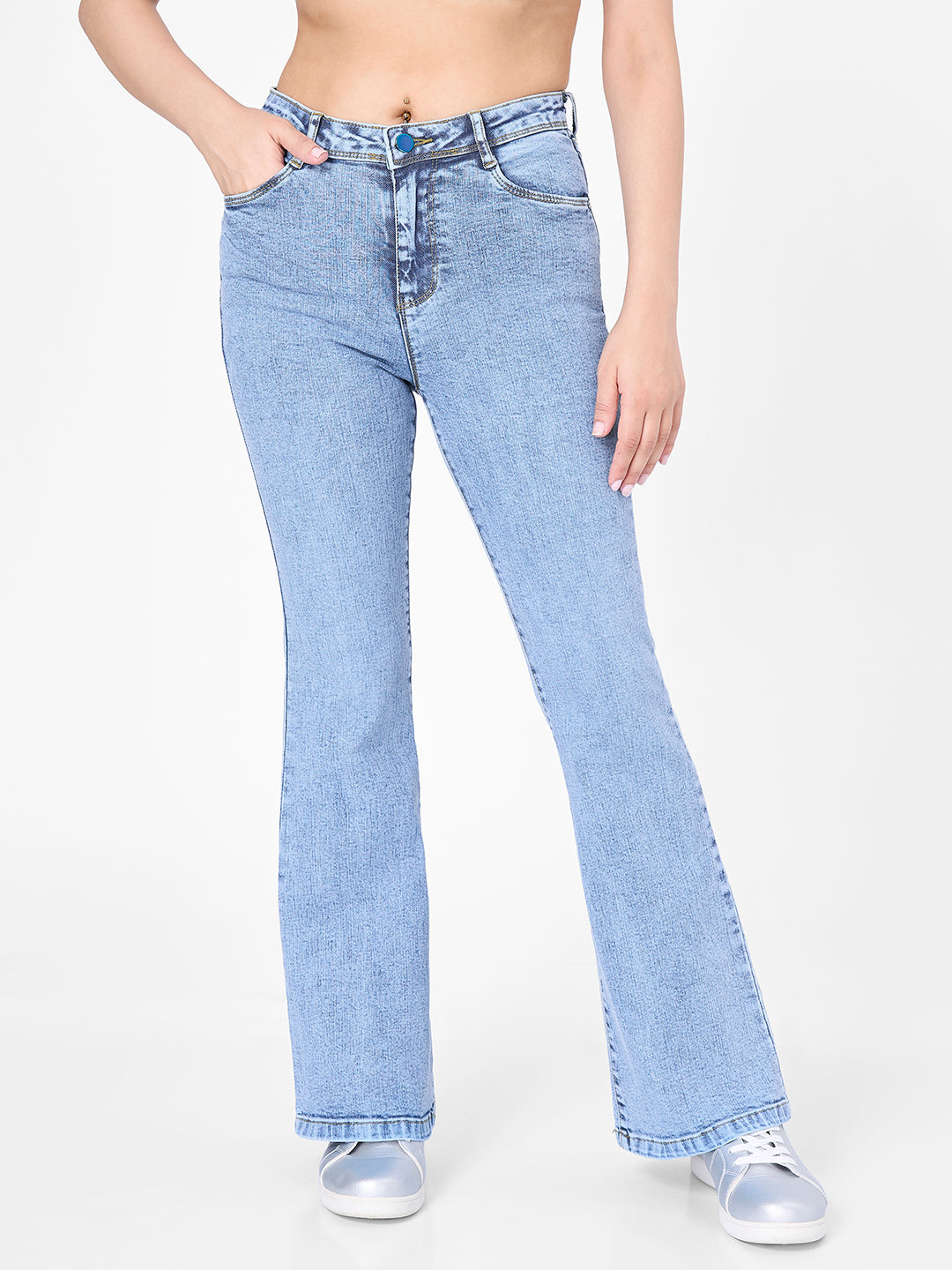 Women Blue High-Rise Flare Jeans