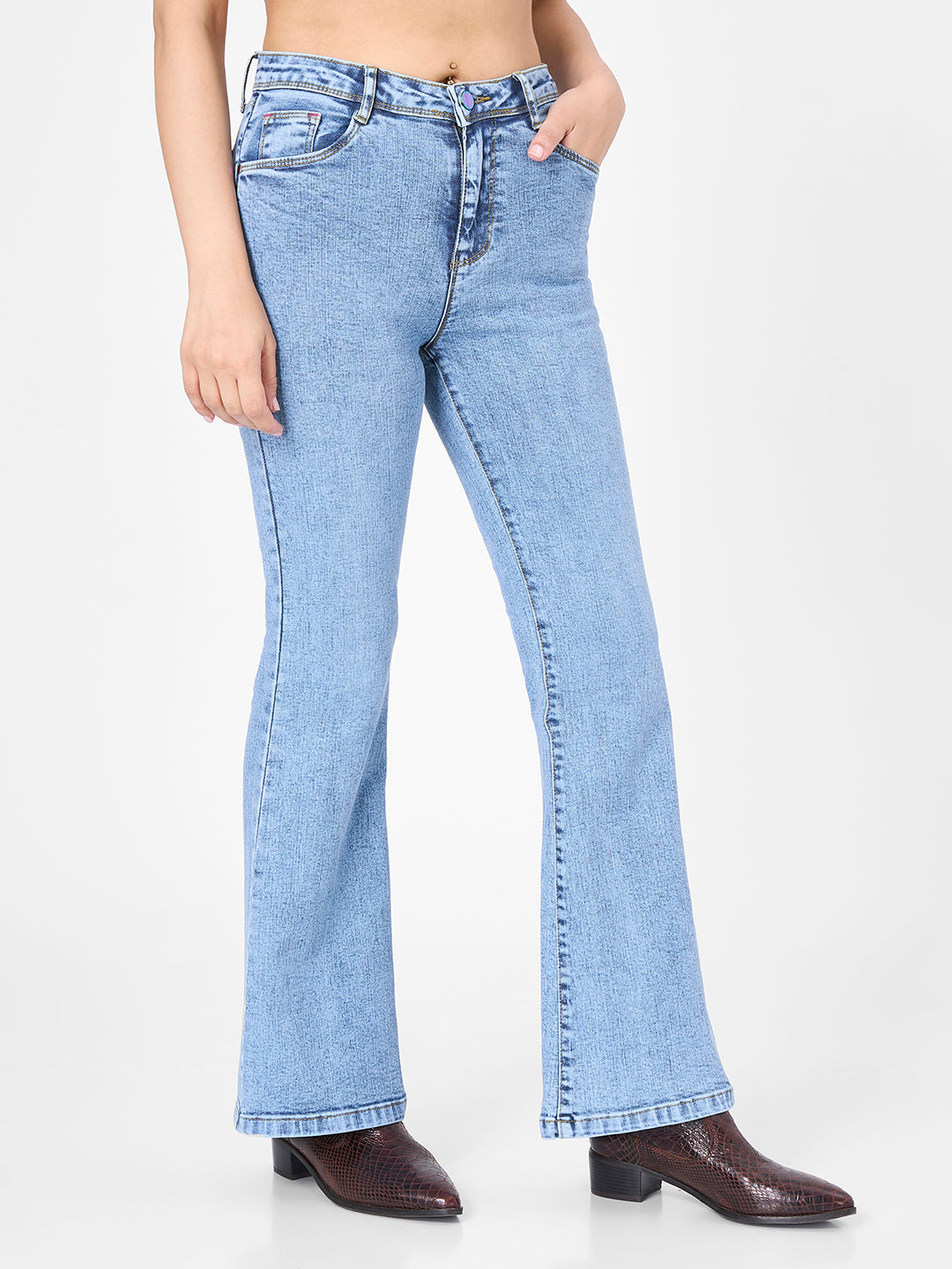 Blue High-Rise Flare Jeans