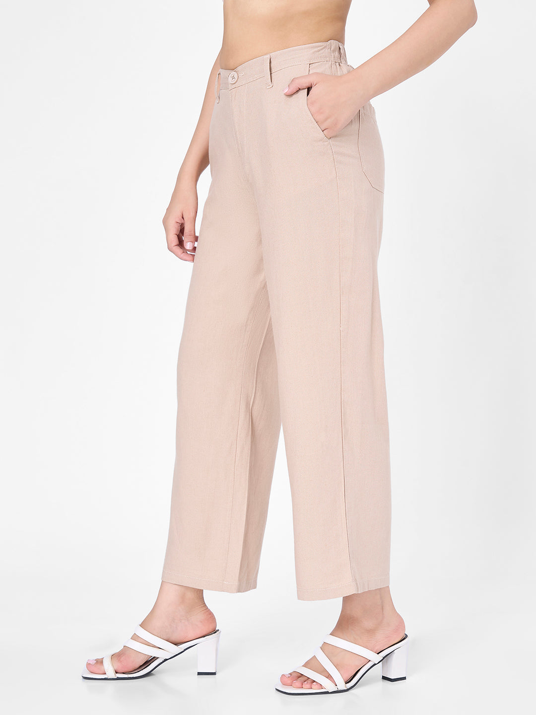 Women Oatmilk Crop Wide Leg Trousers