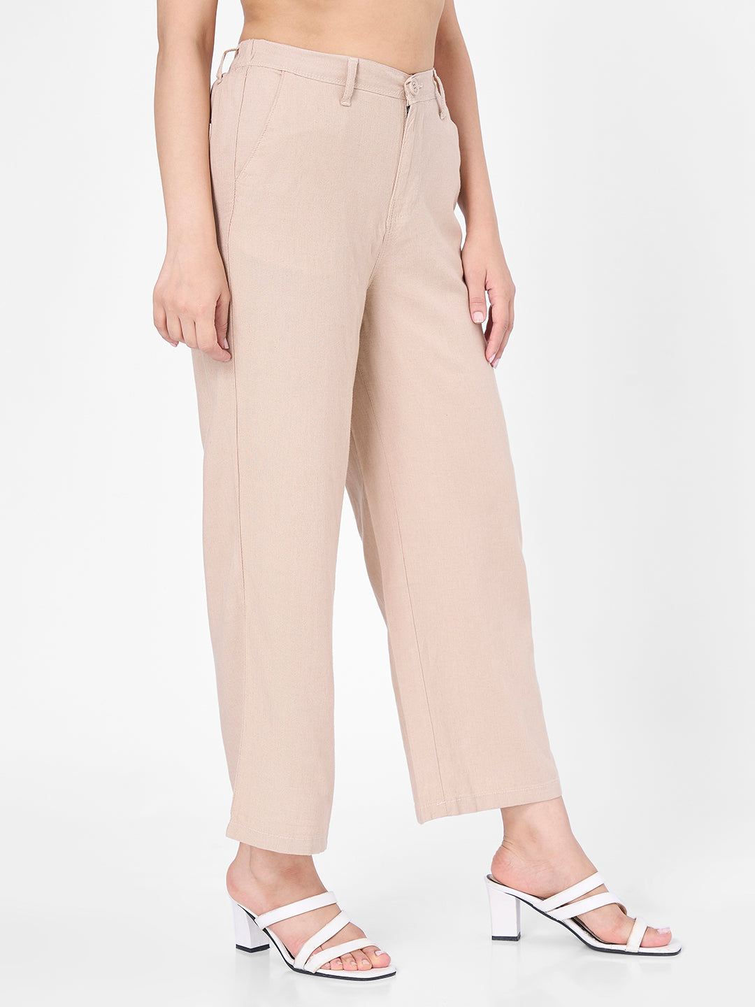 Women Oatmilk Crop Wide Leg Trousers