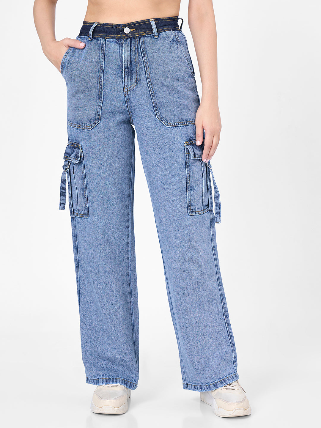 Women Blue Mid-Rise Cargo