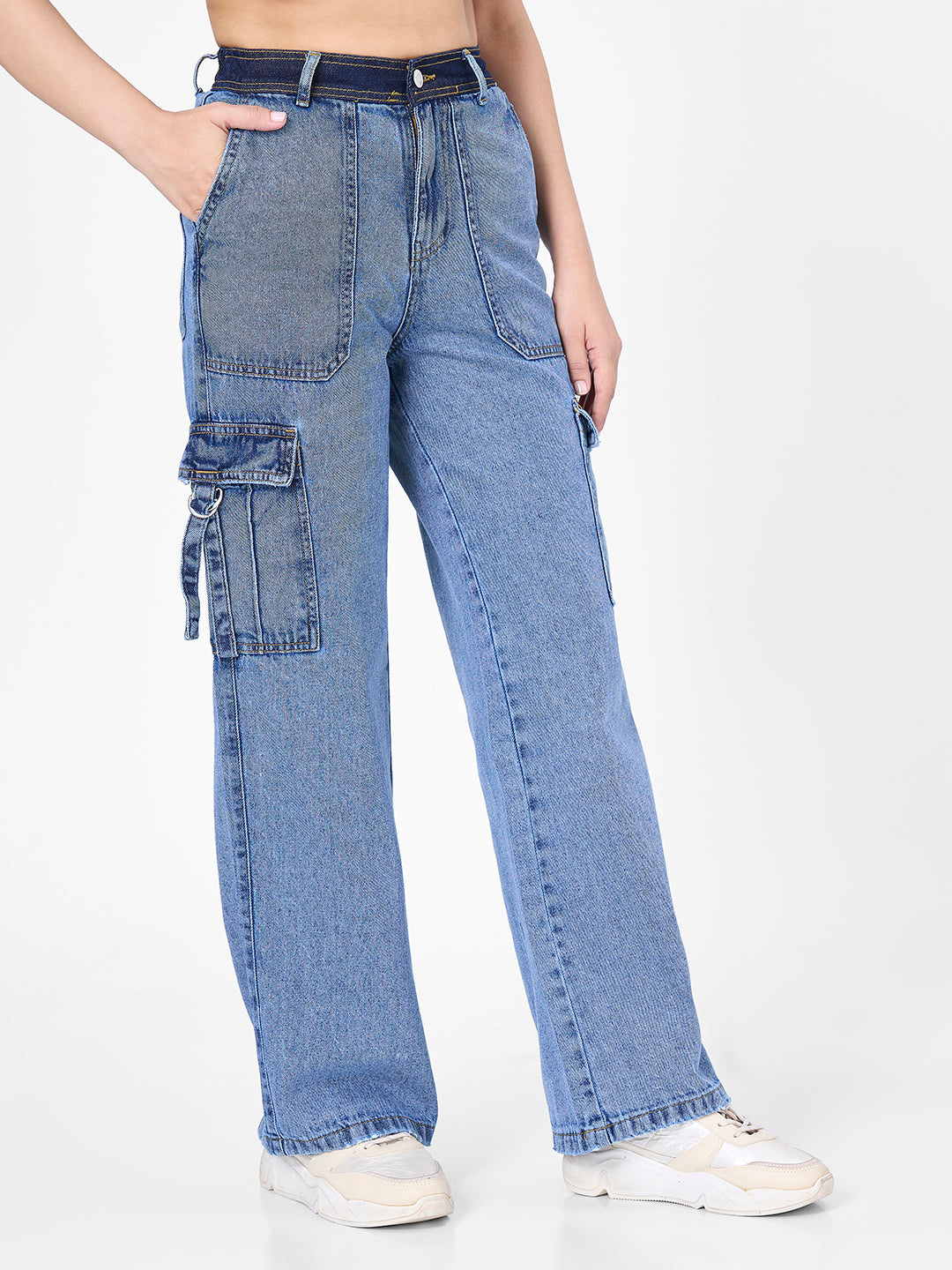 Women Blue Mid-Rise Cargo