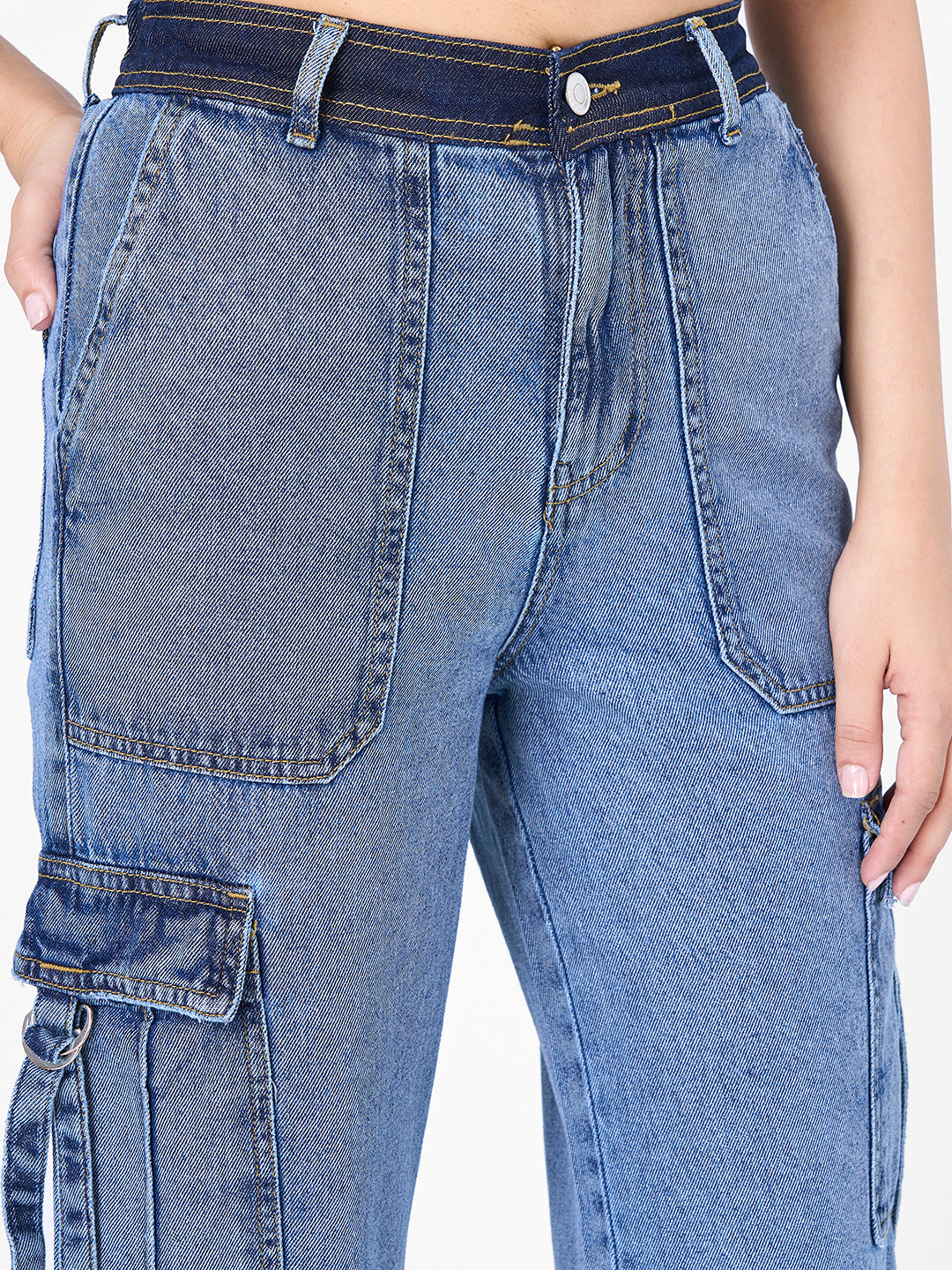 Women Blue Mid-Rise Cargo