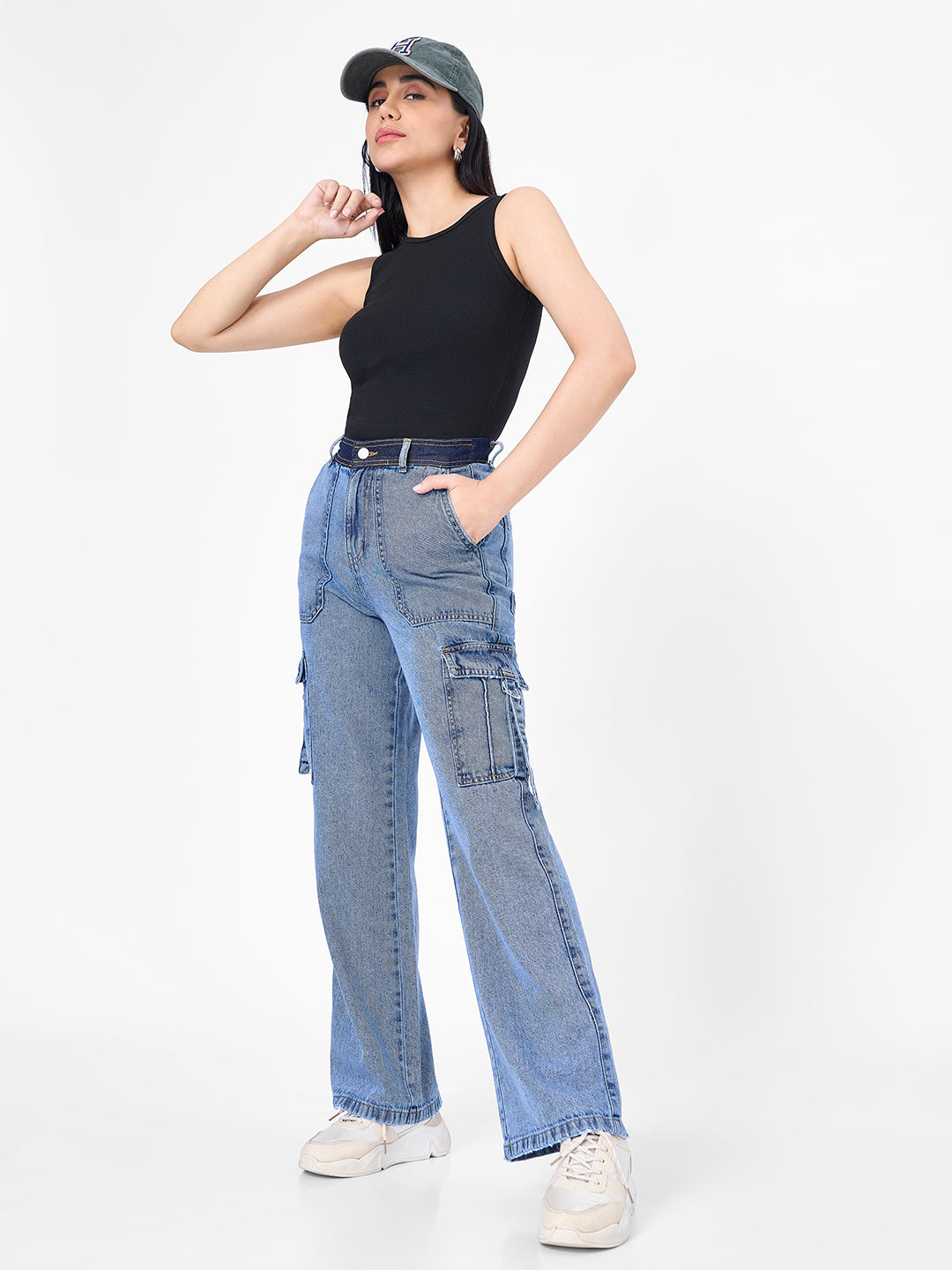 Women Blue Mid-Rise Cargo