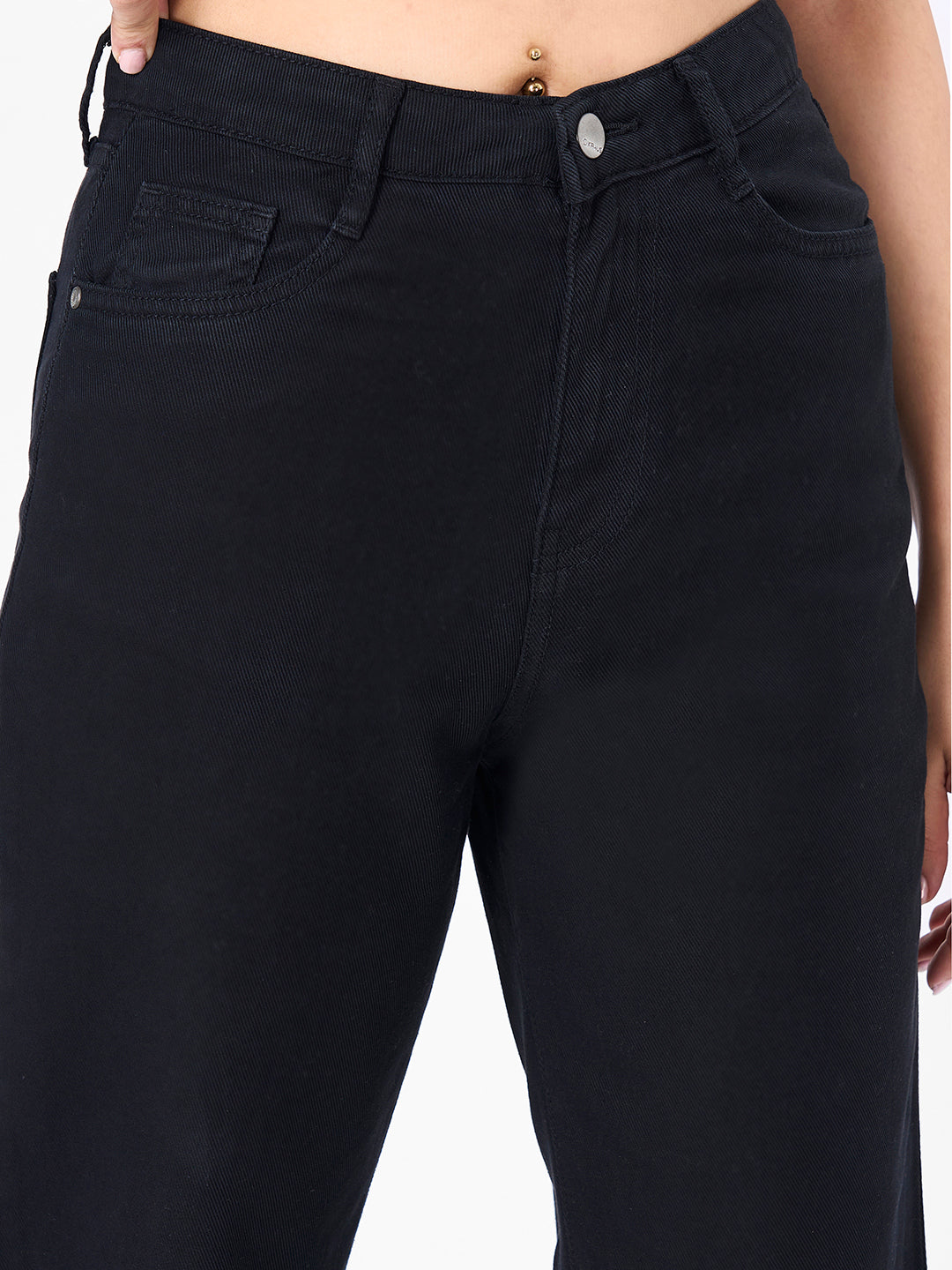 Women Black Crop Wide Leg Jeans