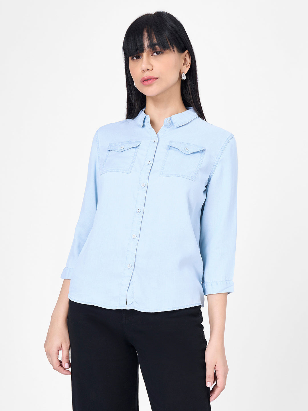 Women Light Blue Slim Shirt