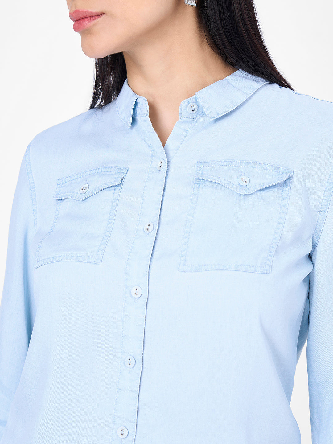 Women Light Blue Slim Shirt