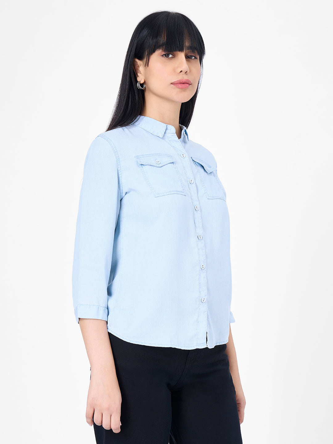 Women Light Blue Slim Shirt