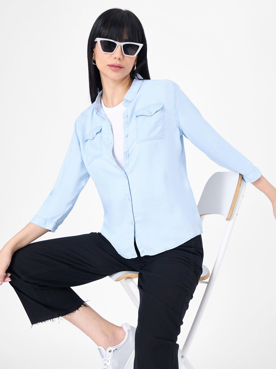 Women Light Blue Slim Shirt