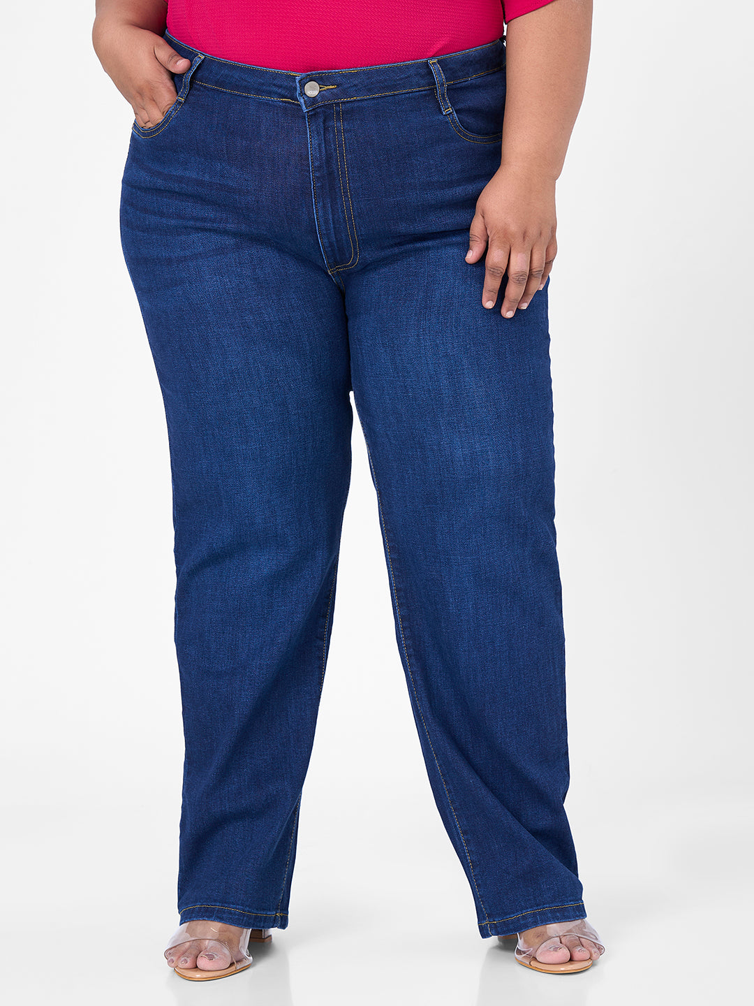 Women Blue High-Rise Slim Straight Fit Jeans