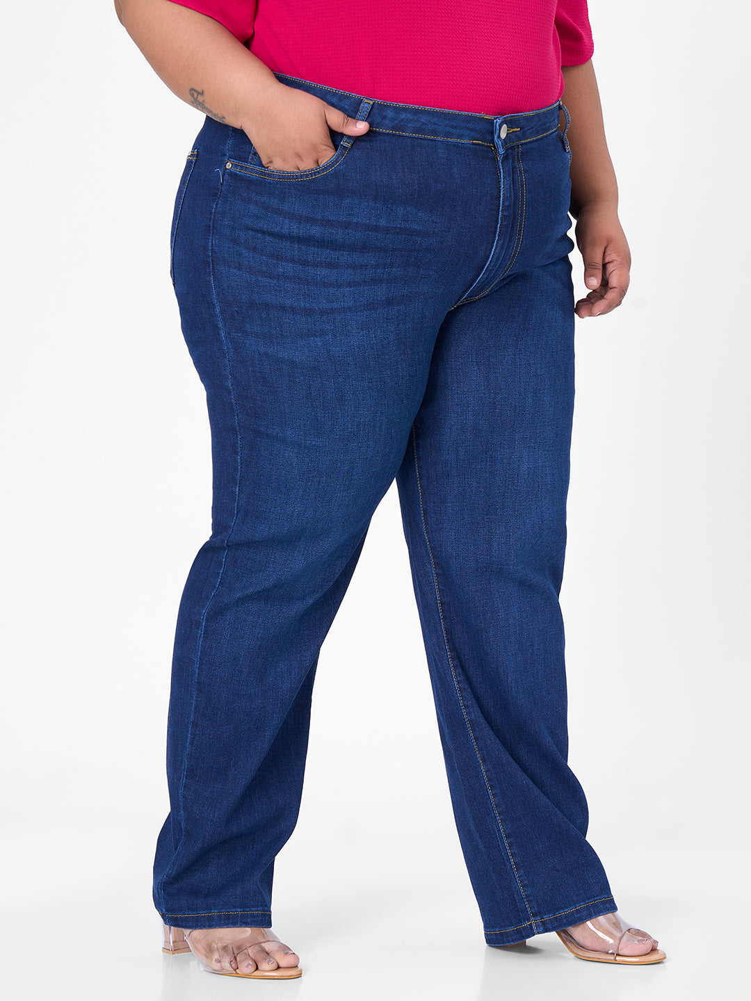 Women Blue High-Rise Slim Straight Fit Jeans
