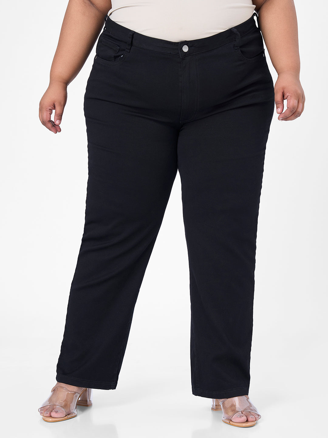 Kraus Kurve Women Black High-Rise Slim Straight Fit Jeans