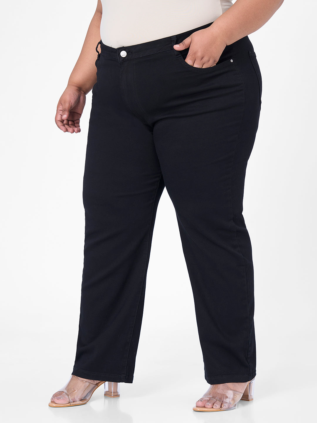 Women Black High-Rise Slim Straight Fit Jeans