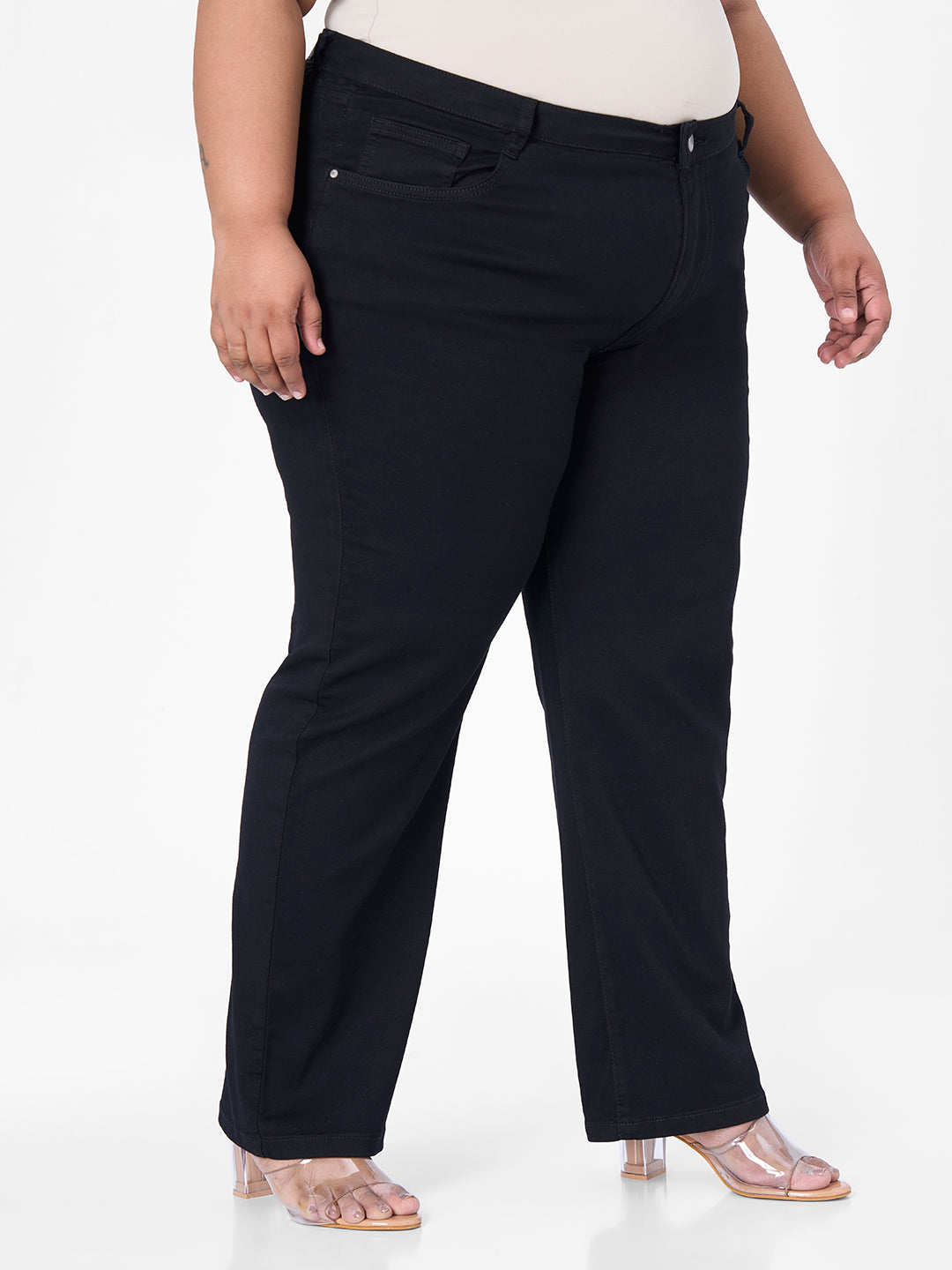 Kraus Kurve Women Black High-Rise Slim Straight Fit Jeans