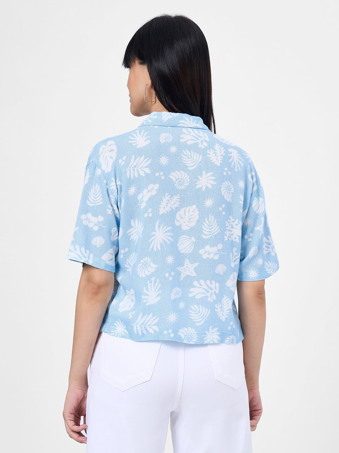 Women Sky Crop Slim Shirt