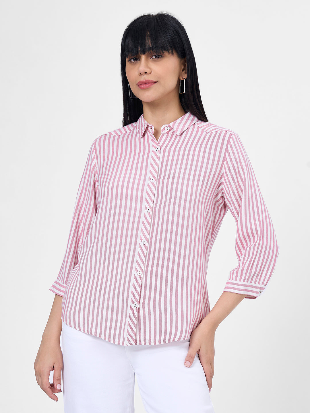 Women Dusty Pink/White Slim Shirt
