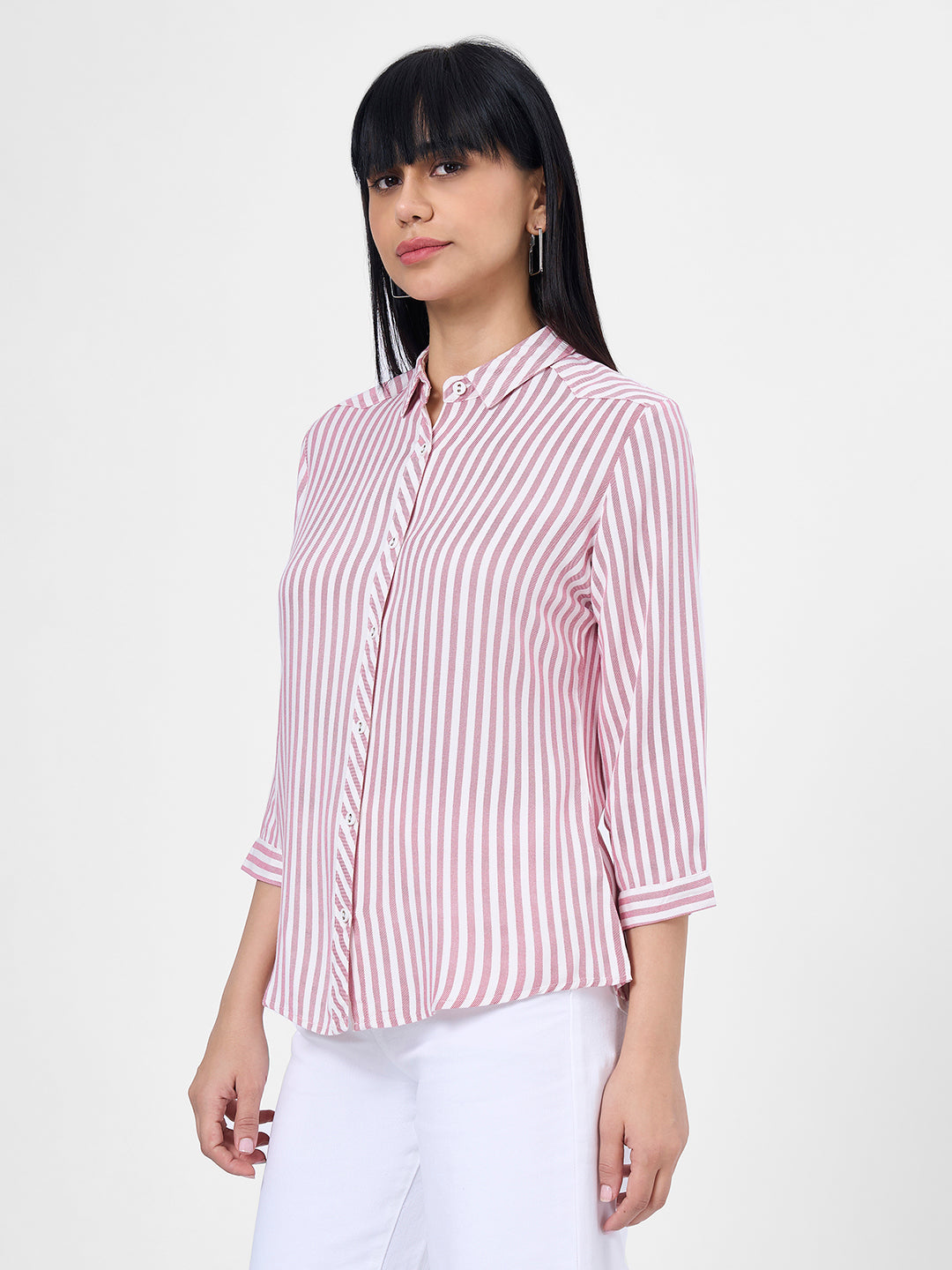 Women Dusty Pink/White Slim Shirt