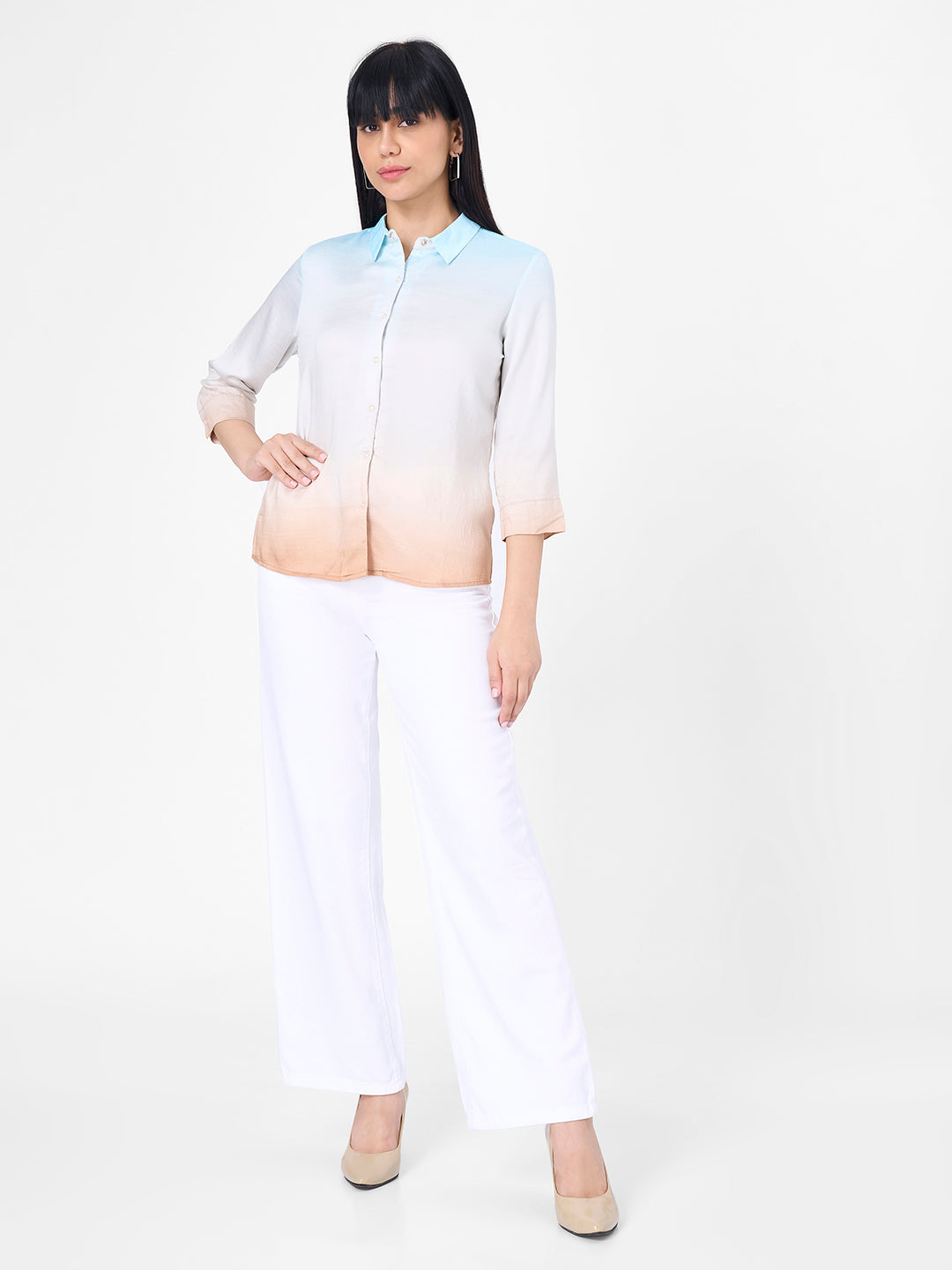 Women Sky/Brown Slim Shirt