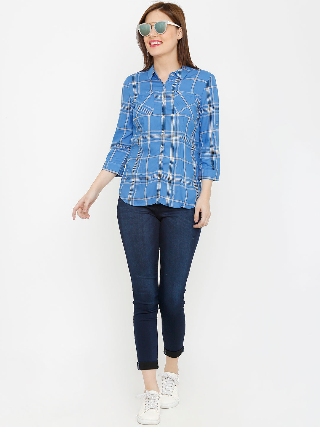 Women Blue/White Checks Shirt