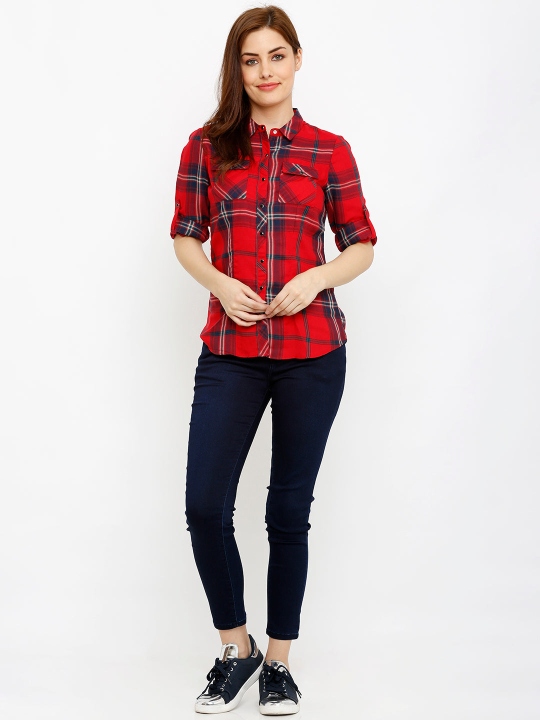 Women Red Checks Shirt