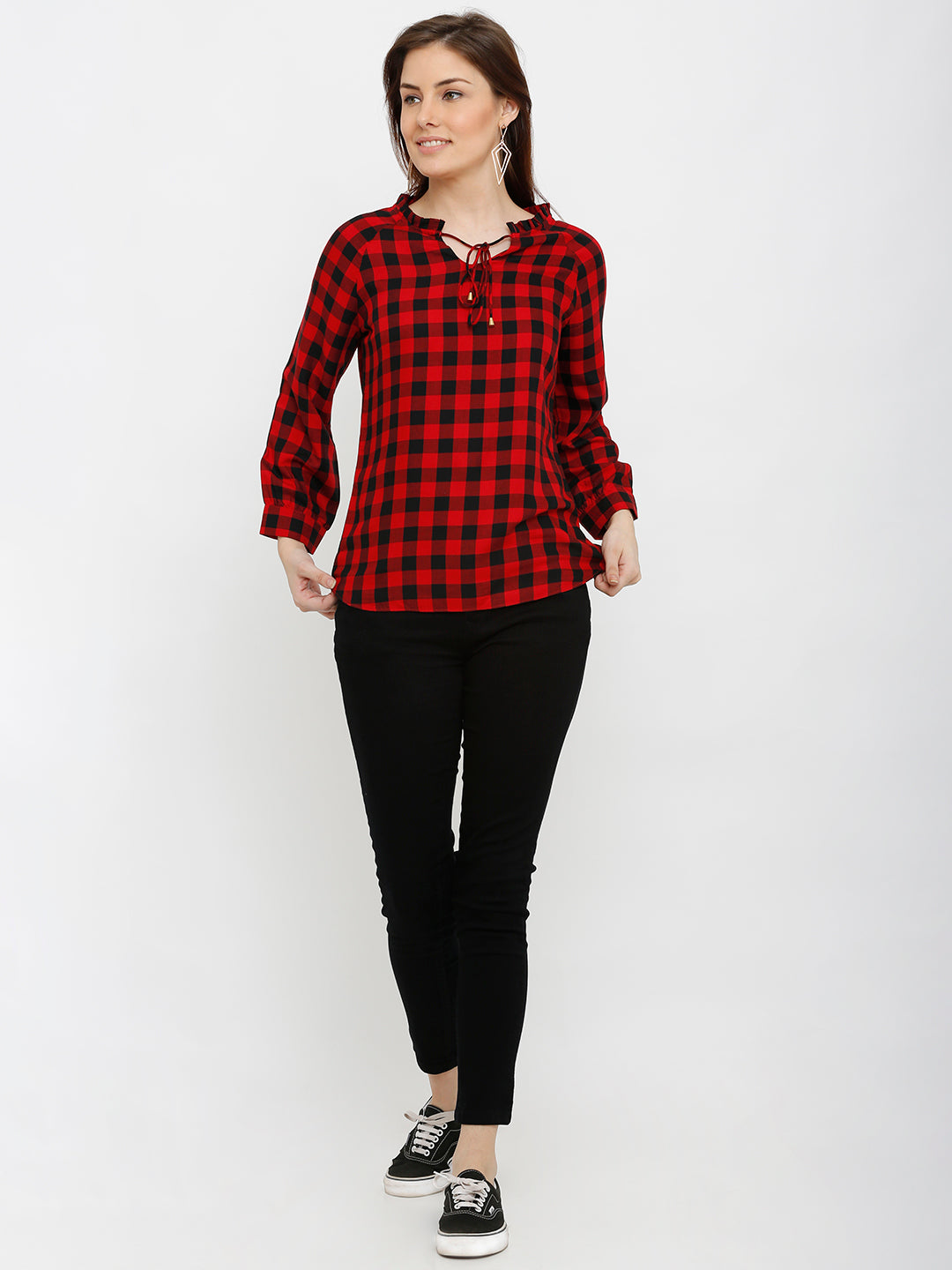 Women Red/Black Checked Top