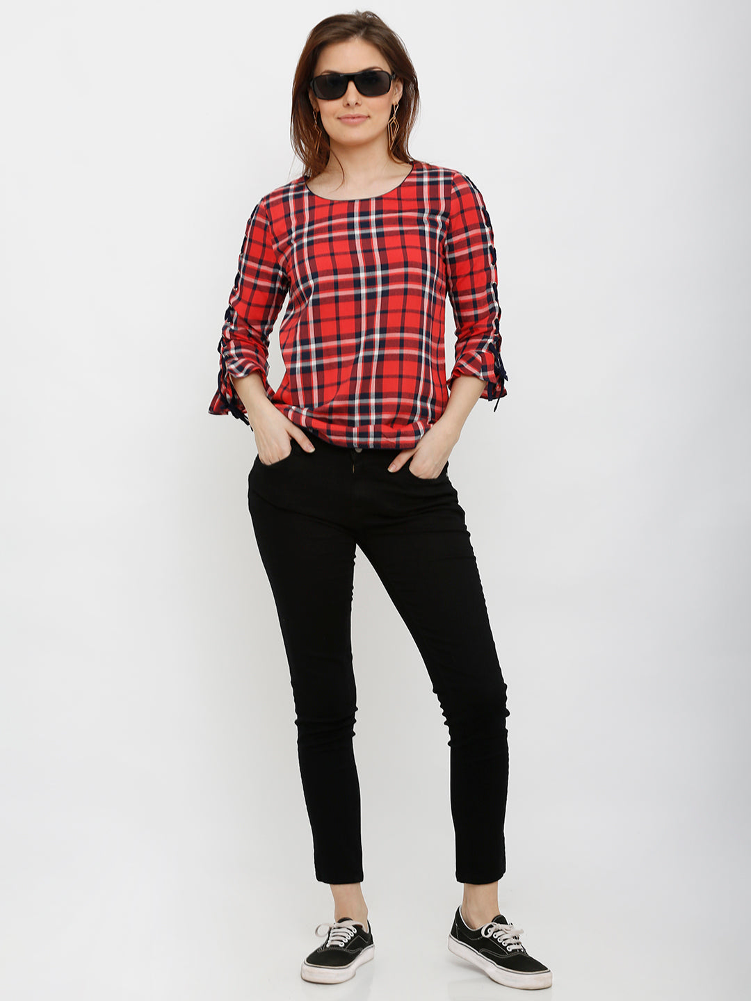 Women Red Checks Top