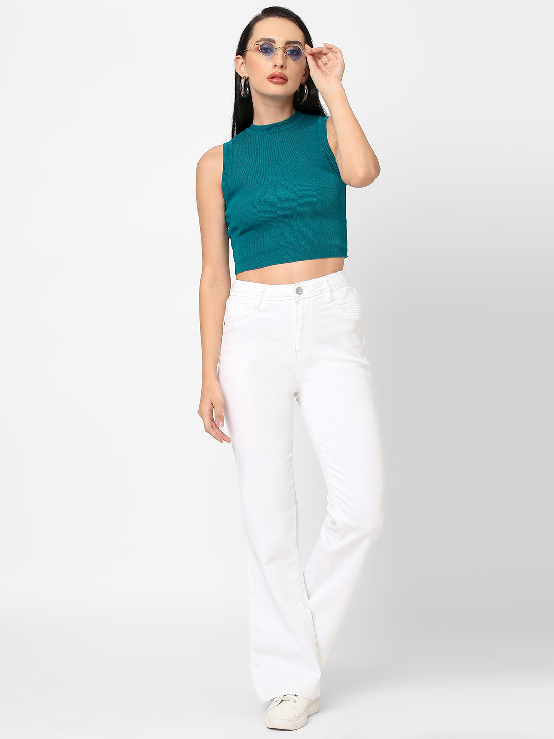 Women Teal Slim Fit Flat Knit