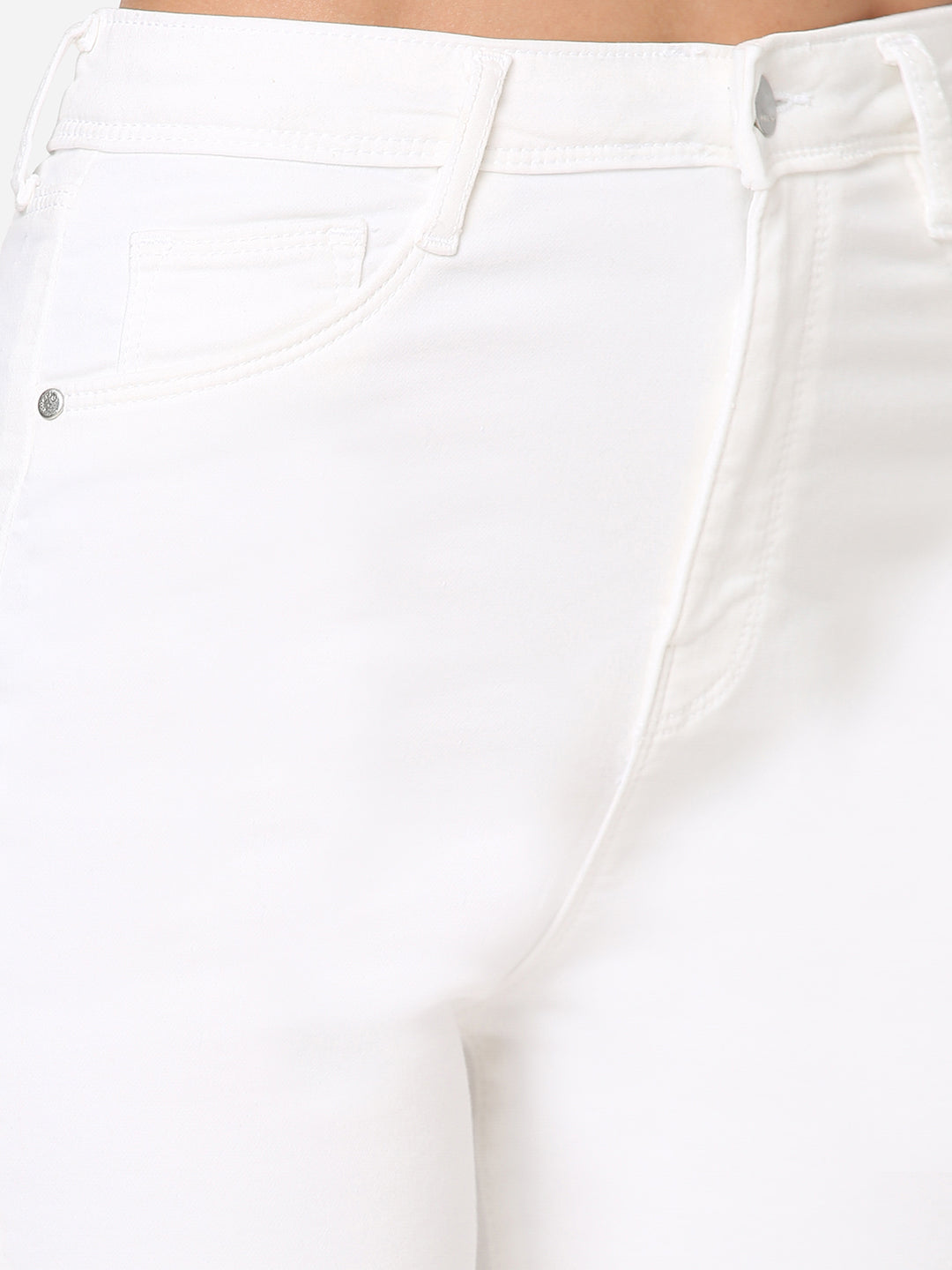 Women White High-Rise Mini Flare Jeans