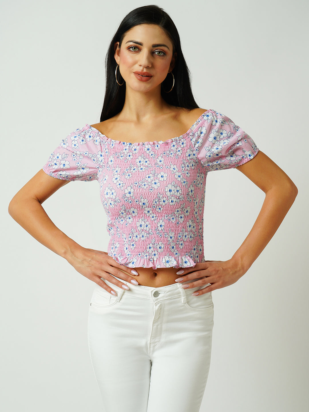 Women Floral Print Printed Short Sleeves Top