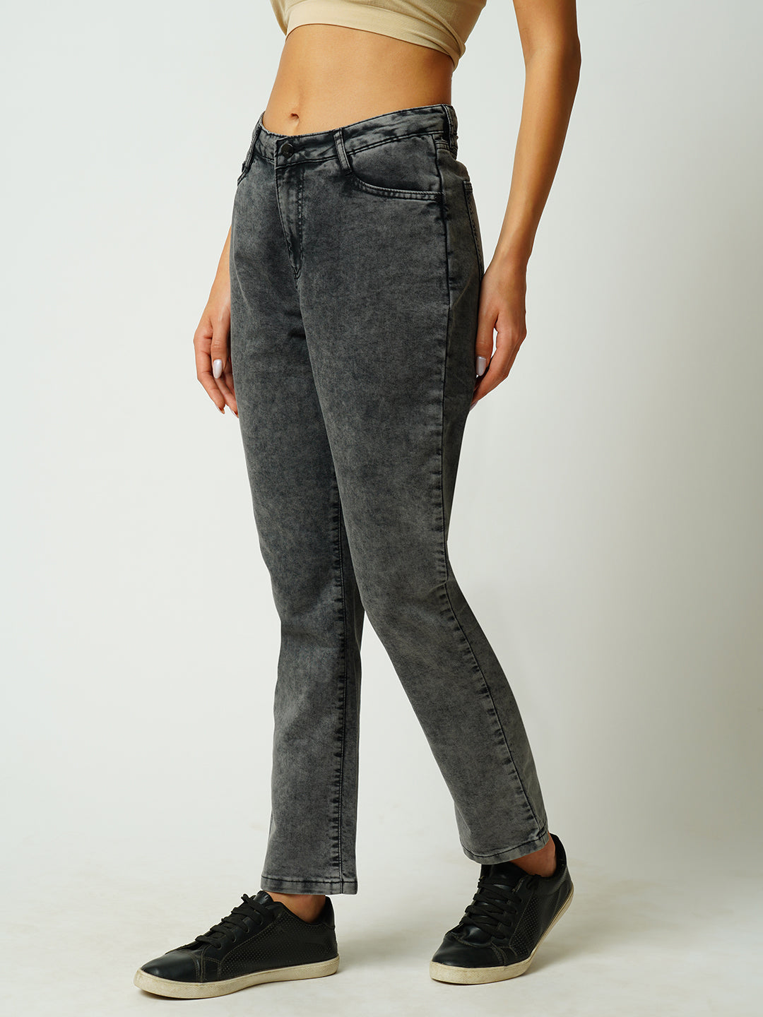 Women Grey High-Rise Relaxed Straight Fit Jeans